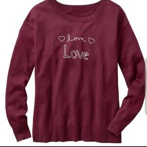 GAP crew neck maroon‎ love embroidered sweater top L